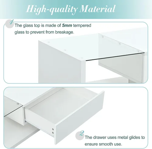 Vista 6 de P PURLOVE Mesa de centro para sala de estar, mesa de centro moderna con vidrio templado, mesa de cóctel de madera con superficie UV de alto brillo