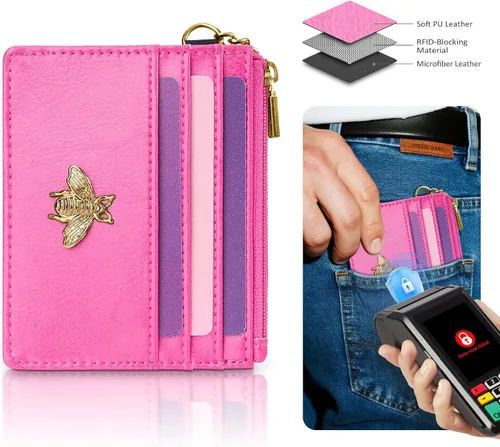 Vista 78 de SEAVILIA Tarjetero llavero cartera para mujer con ventana de identificación RFID monedero regalo abeja delgada minimalista pequeña cartera