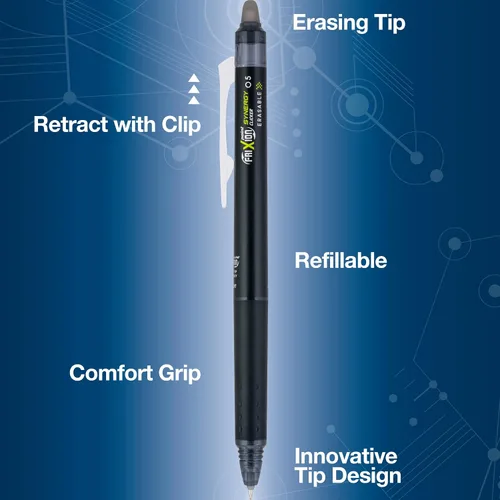 Vista 3 de PILOT FriXion Synergy Clicker Bolígrafos de gel retráctiles y borrables, punta extra fina de 0.5mm, tinta negra, paquete de 6