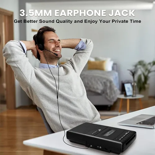 Vista 5 de Grabadora de cinta portátil con micrófono independiente, convertidor digital retro a USB con conector de auriculares de 0.138 in