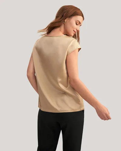 Vista 2 de LilySilk Blusa de seda para mujer, de manga corta, para verano, fresca, cómoda, Charmeuse