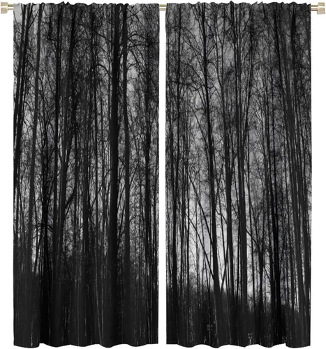 Vista 11 de Cortina de bosque neblinoso, bosque verde brumoso, paisaje natural, pino, alerce, niebla, montaña, oscurecimiento de habitación, puerta, ventana