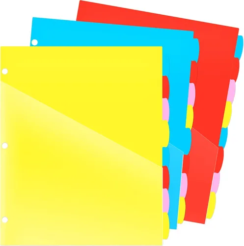 Vista 13 de WOT I Separadores duraderos de 8 pestañas para carpeta con bolsillo transparente - 1 juego, separadores reutilizables de plástico para carpeta de 3