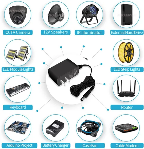 Vista 5 de Adaptador de fuente de alimentación de 12 V 1 A, certificación UL, 120 V CA a DC12 V Class2, cable de alimentación con punta de 0.217 x 0.083 in