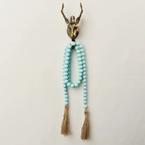 Vista 5 de OMISHE Guirnalda de cuentas de madera de 59 pulgadas con borlas, cuentas decorativas, guirnalda de cuentas de madera de granja para colgar