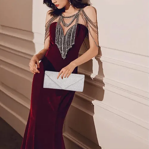 Vista 2 de Larcenciel Monederos de mano para mujer, bolsa de noche brillante con cadena desmontable, Purpurina