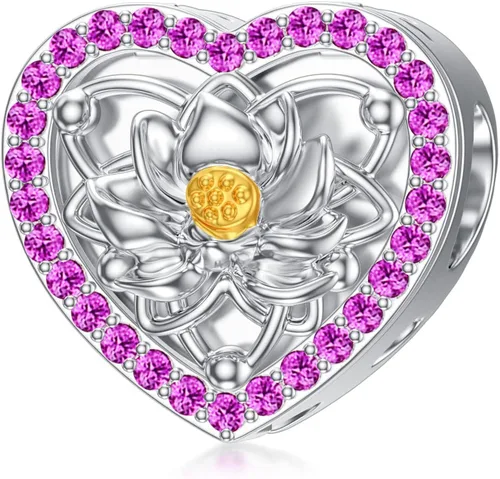 Vista 2 de MBSUUH Abalorios personalizados con diseño de flor de nacimiento, pulsera de serpiente, collar de plata de ley 925, con forma de corazón, imagen