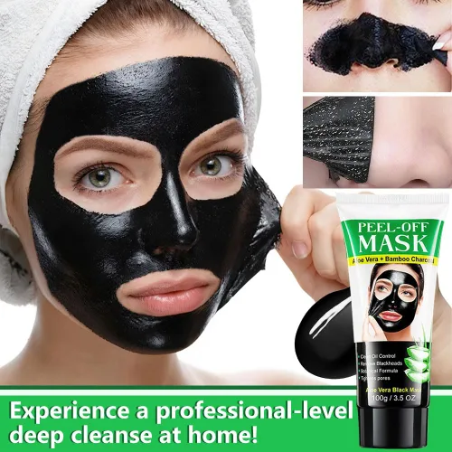 Vista 2 de Máscara facial de carbón para removedor de puntos negros, aloe vera y carbón de bambú, tira removedor de puntos negros para todo tipo de piel, tiras