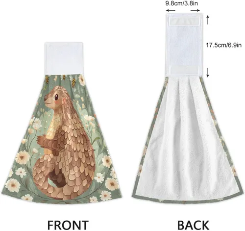 Vista 4 de Toalla de corbata de cocina toalla de baño lindo pangolín verde salvia retro musical rock blanco Sets escurridor de vasos para cocina