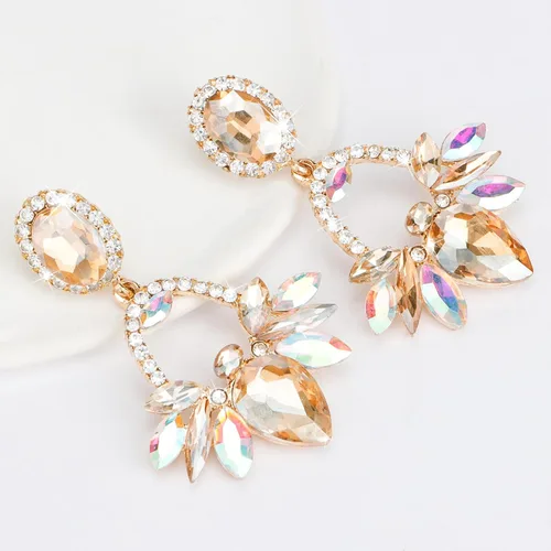 Vista 4 de CIEHER Aretes colgantes de piedra de imitación para mujer, aretes colgantes de champán para mujer, aretes colgantes rectangulares para mujeres