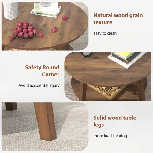 Vista 4 de Mesa auxiliar redonda pequeña con almacenamiento para decoración de sala de estar, mesa de centro de madera, mesa auxiliar de cocina, mesa central