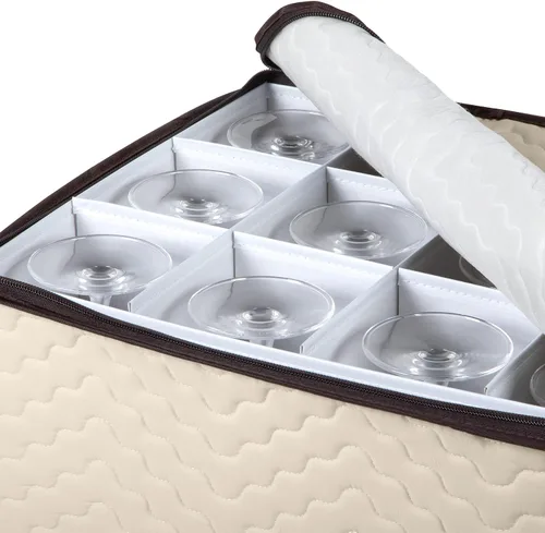 Vista 3 de Caja de almacenamiento para copas de vino con divisores, capacidad para 12 vasos de hasta 3.75 pulgadas de ancho, funda de almacenamiento para copas