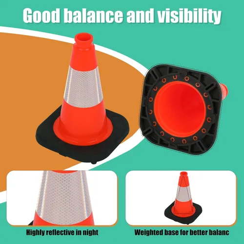 Vista 3 de BESEA Paquete de 4 conos de tráfico rojos de 12 pulgadas con collar reflectante de 4 pulgadas, conos de seguridad de PVC resistentes con base de 8.5