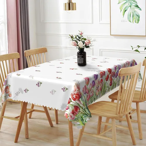 Vista 27 de Mantel rectangular floral de 52 x 70 pulgadas, color blanco y negro, estampado floral, a prueba de derrames y aceite, para cocina, comedor