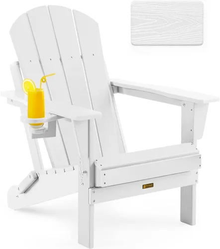 Vista 26 de Mecedora plegable Adirondack, silla de patio multifuncional 4 en 1 con otomana retráctil, silla de exterior con textura de madera, silla de césped