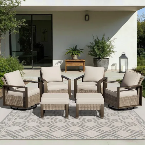 Vista 64 de Joyside - Sofá de mimbre para patio al aire libre, sofá de ratán de 3 plazas con cojines gruesos de olefina y reposabrazos rectangular con marco