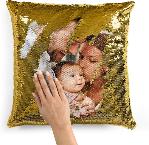 Vista 10 de LING Ling's Design Fundas de almohada personalizadas con lentejuelas Funda de almohada reversible personalizada para Navidad, cumpleaños o Rosa