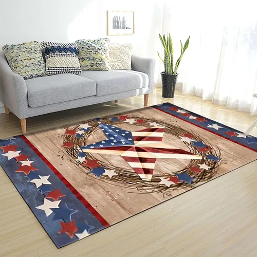 Vista 25 de Alfombra moderna y contemporánea con bandera estadounidense para interiores, 3 x 4 pies, alfombra antideslizante con temática de camuflaje verde