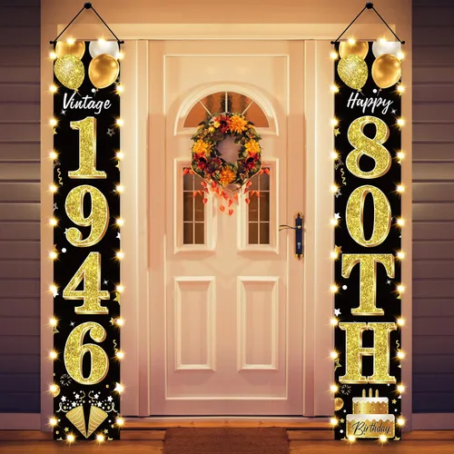 Vista 13 de Cartel de fiesta de cumpleaños número 18 con luces LED para hombres y mujeres - Carteles de puerta de cumpleaños número 18 en negro y dorado vintage