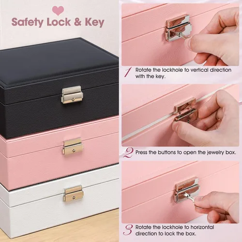 Vista 7 de Joyero organizador para mujeres y niñas, 2 capas de viaje con rollo de joyería plegable, juego de almacenamiento de joyas de cuero para anillos