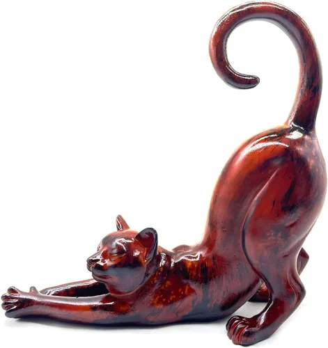 Vista 8 de Estatua de estiramiento de gato, escultura, regalos para amantes de los gatos, arte, oficina, decoración del hogar, accesorios de escritorio