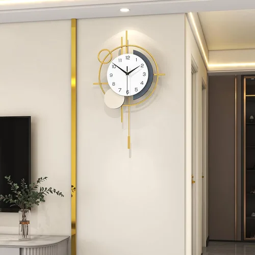 Vista 9 de Reloj de pared para decoración de sala de estar, reloj de pared decorativo con péndulo de cuarzo silencioso, funciona con pilas, reloj grande