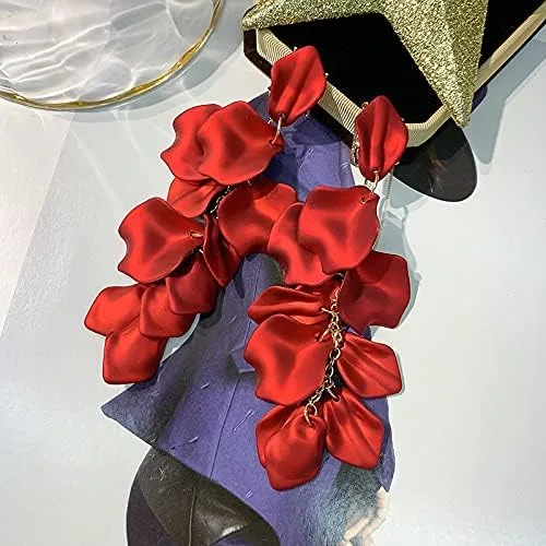Vista 4 de Pendientes largos colgantes con borla y pétalos de rosa de resina para colgar con borla floral para mujeres y niñas regalos elegantes de joyería