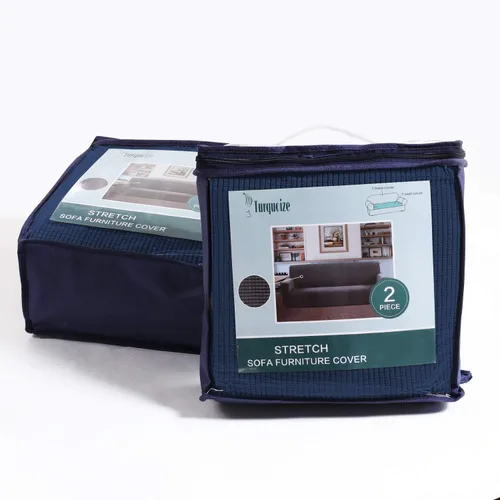 Vista 6 de Turquoize Funda para sofá con funda de cojín separada, funda para sofá biplaza y protector de muebles, color azul marino