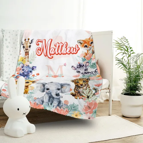 Vista 4 de Manta de bebé personalizada, manta con nombre personalizado para niños, bebés y adultos, mantas con animales personalizadas para niñas, niños