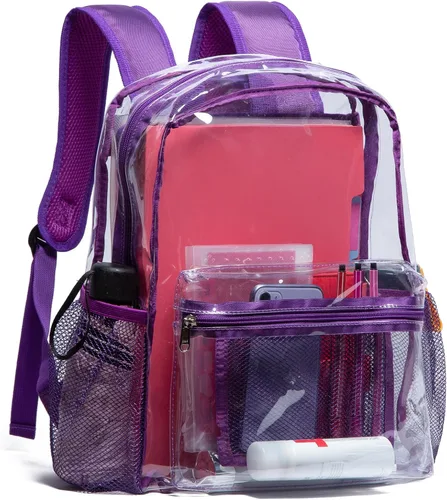 Vista 8 de Vorspack Mochila transparente para escuela, bolsa transparente resistente Negro