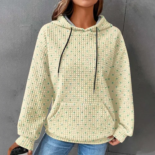 Vista 2 de Ceboyel Sudaderas con capucha de punto gofre para mujer, sudaderas con cordón de ajuste, suéteres casuales de moda, cómodos trajes de otoño