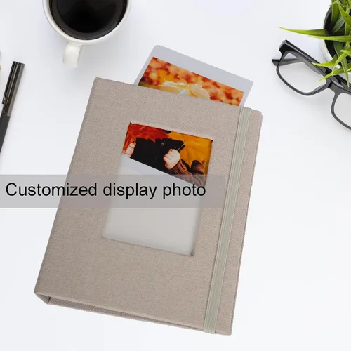 Vista 2 de Álbumes de fotos pequeños para fotos de 4 x 6, paquete de 2 libros de memoria con cubierta de lino con ventana de exhibición, cada uno con capacidad