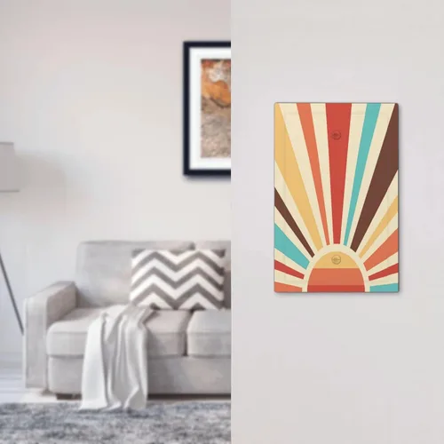 Vista 7 de Placa de pared abstracta con diseño de amanecer retro, arco iris, puesta de sol, sin dispositivo, placa de pared decorativa en blanco, placa frontal