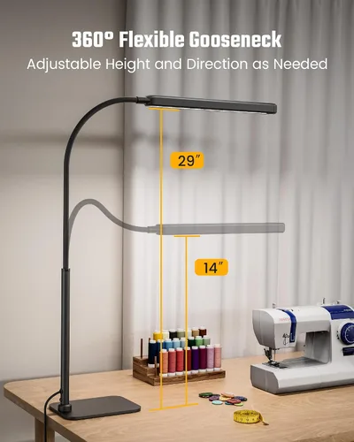 Vista 6 de SUPERDANNY - Lámpara de escritorio LED para el cuidado de los ojos con base de cuello de cisne flexible de 360°, lámpara de trabajo con control