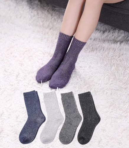 Vista 4 de FNOVCO 5 pares de calcetines de lana para mujer, para senderismo, invierno, gruesos, cálidos, acogedores, calcetines para botas