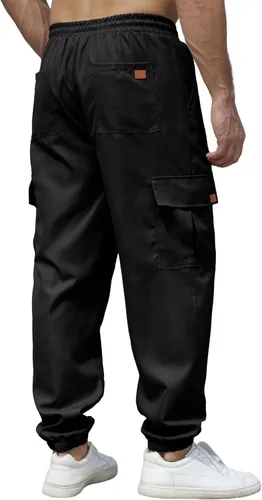 Vista 4 de Uni Clau Pantalones cargo para hombre, casuales, sueltos, ligeros, para senderismo, exteriores, bolsillos grandes y altos