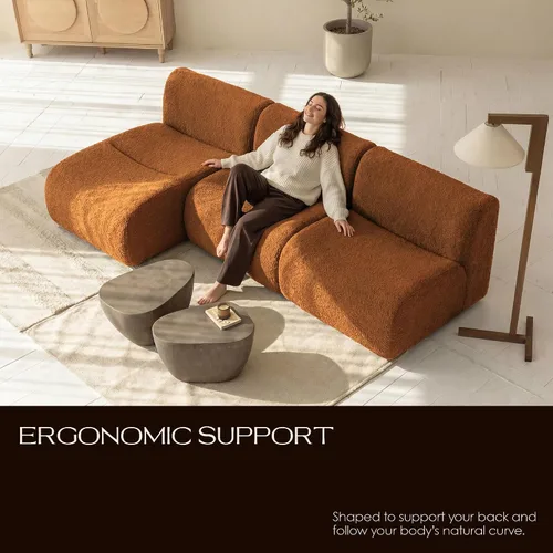 Vista 4 de Sofá individual modular curvado, sofá sherpa de espuma de 33 pulgadas, cómodos sofás de peluche para espacios pequeños, sofás modulares modernos