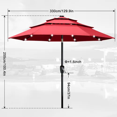 Vista 34 de ABCCANOPY Sombrilla solar de patio de 3 niveles de 11 pies, 32 luces LED Beige