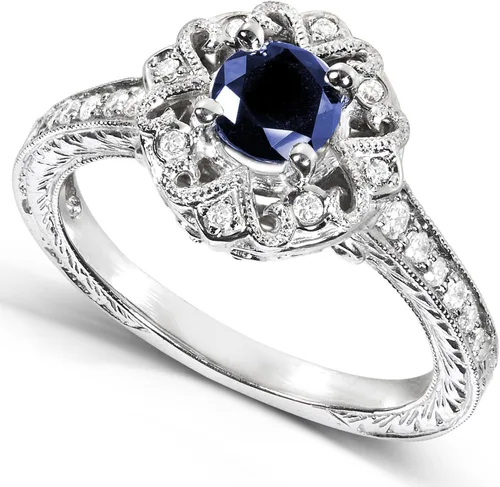 Vista 2 de Anillo de compromiso de diamantes y zafiros de talla redonda de Kobelli de 34 quilates (ctw) en oro blanco de 14 k