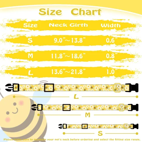 Vista 2 de PREHAI Collar de Algodón Lindo para Perros Pequeños, Medianos y Grandes, Diseño Especial Collar Amarillo Lindo de Abeja para Perros Chicos y Niñas