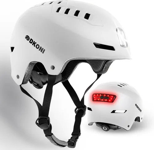 Vista 9 de DKONI Casco de bicicleta con luces LED, casco de bicicleta para viajeros, casco de ciclismo recargable por USB, casco de luz LED frontal y trasera