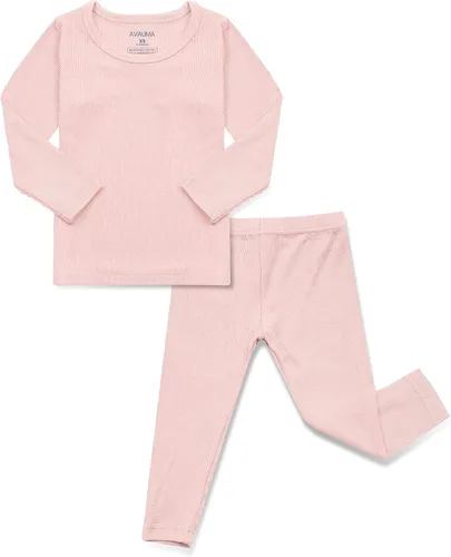 Vista 20 de AVAUMA Conjunto de pijama para bebés, niños y niñas, ajuste ceñido, con nervaduras, ropa de dormir para el estilo de vida diario Negro/Azul