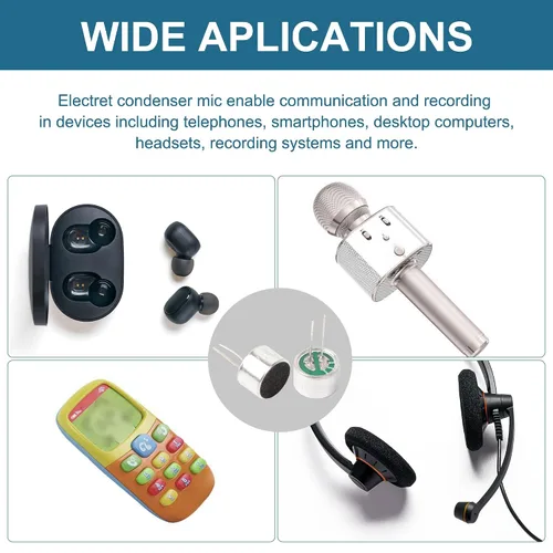 Vista 6 de uxcell 8 unids cilíndrico electret condensador micrófono Pickup 85dB a través del agujero mini electret condensador micrófono con 2 pines