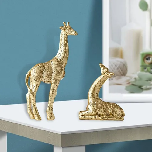 Vista 6 de 1 par de estatua de jirafa moderna figura de jirafa escultura animal de resina para gabinete de vino, gabinete de TV, decoración del hogar