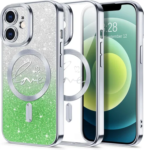 Vista 75 de Hython Funda para iPhone Air con purpurina, compatible con MagSafe Love Heart fundas magnéticas transparentes para teléfono para mujeres y niñas