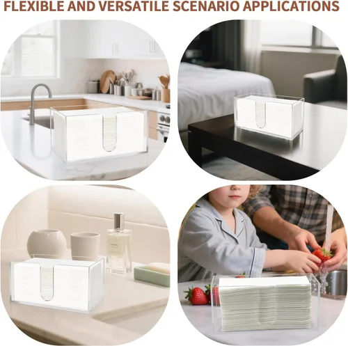 Vista 4 de Toallero de papel acrílico, dispensador de servilletas de plegado en Z de 0.197 in de grosor, transparente y plegable, organizador de baño y cocina