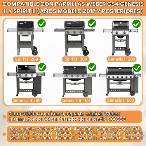 Vista 2 de 66220 Encendedor para Weber GS4 Genesis II/Spirit II Grill Pieza de botón
