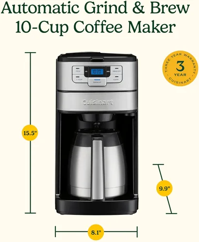 Vista 7 de Cafetera automática de molienda y preparación Cuisinart de 10 tazas con molinillo de cuchillas, máquina de café programable con jarra de vidrio