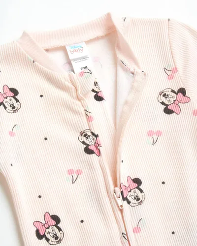 Vista 4 de Disney Mameluco de Minnie Mouse para bebé niña, paquete de 2 mamelucos con pies (0-9 meses)