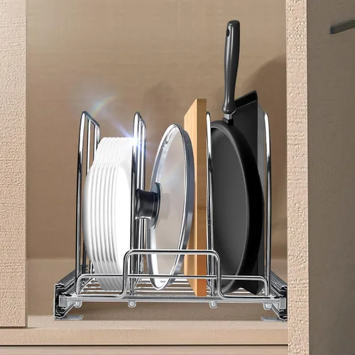 Vista 8 de VEVOR Estante para sartenes y ollas, organizador extensible para debajo del gabinete, organización de bandejas para hornear galletas, separadores